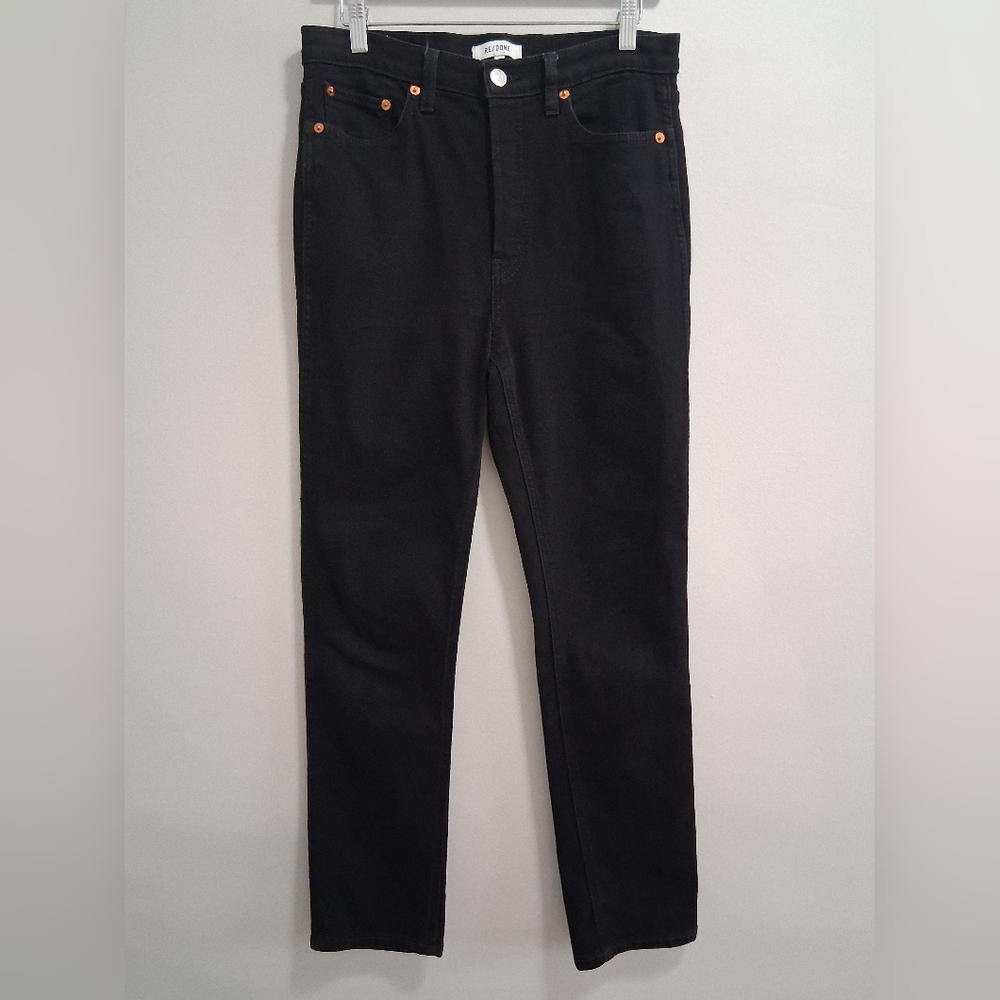 Re/Done 80s Slim Straight Button Fly Jeans in Jet Black Size 29